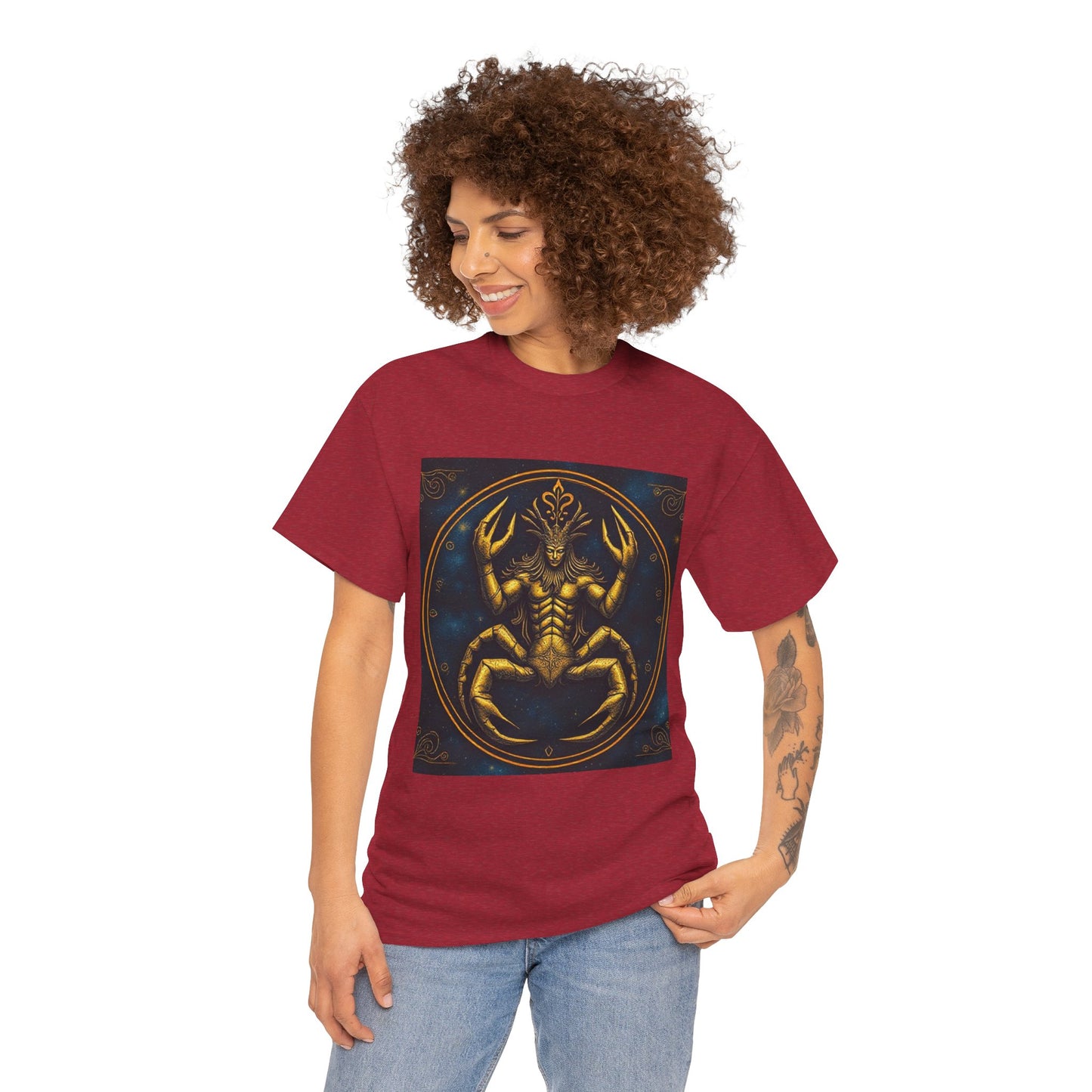 Unisex Heavy Cotton T-Shirt, Scorpion King, Cancer Zodiac Design