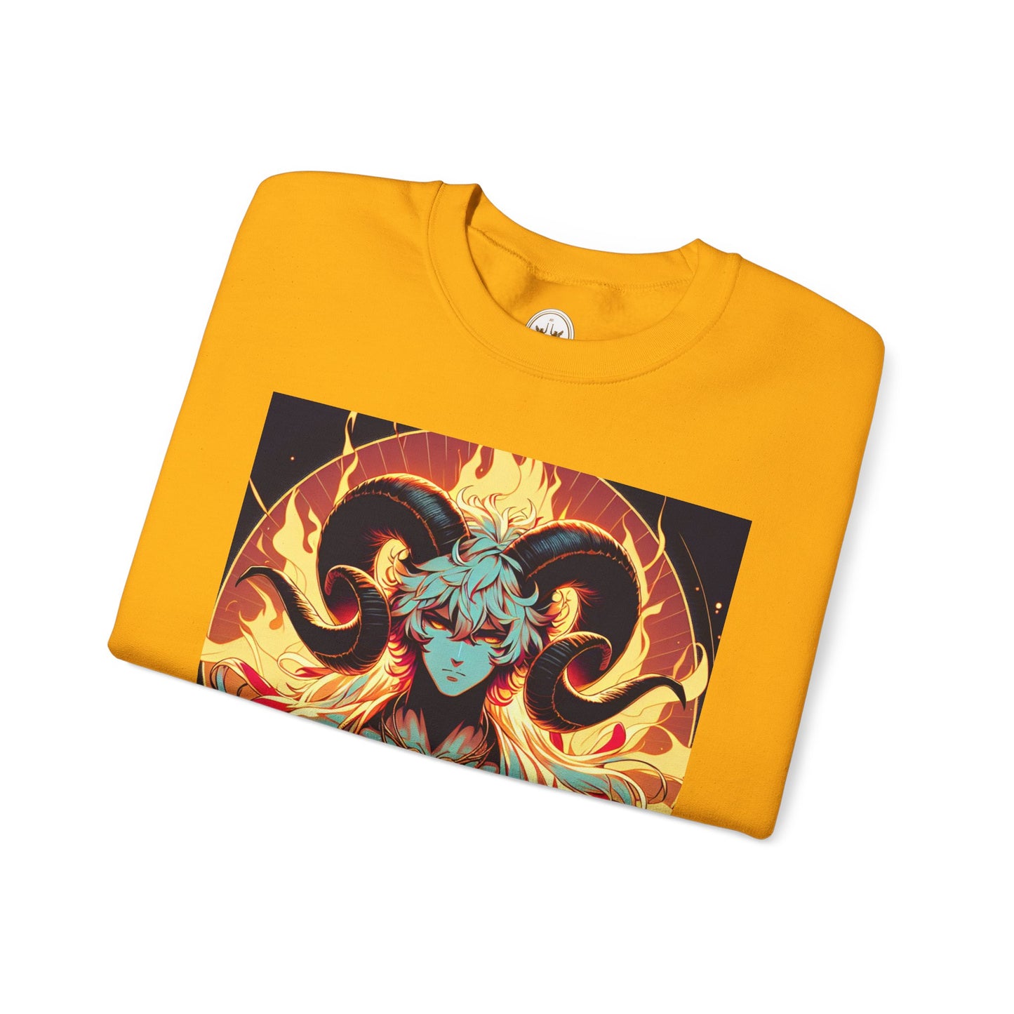 Unisex Heavy Blend™ Crewneck Sweatshirt, Anime Fire Aries, Zodiac Design