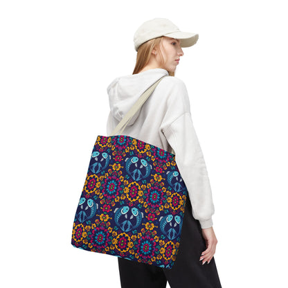 Tote Bag, (AOP), Pisces, Zodiac v3, Flower Pattern