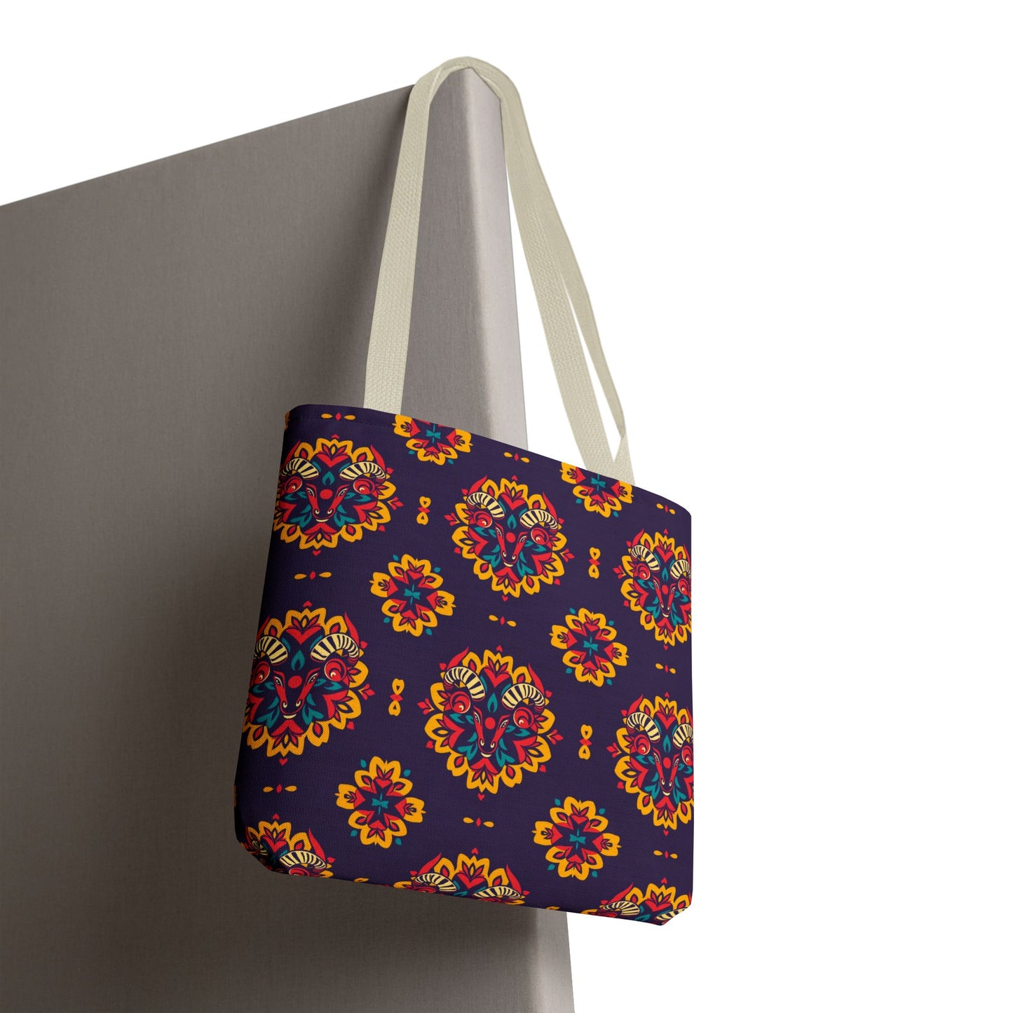 Tote Bag, (AOP), Taurus, Zodiac v6, Flower Pattern