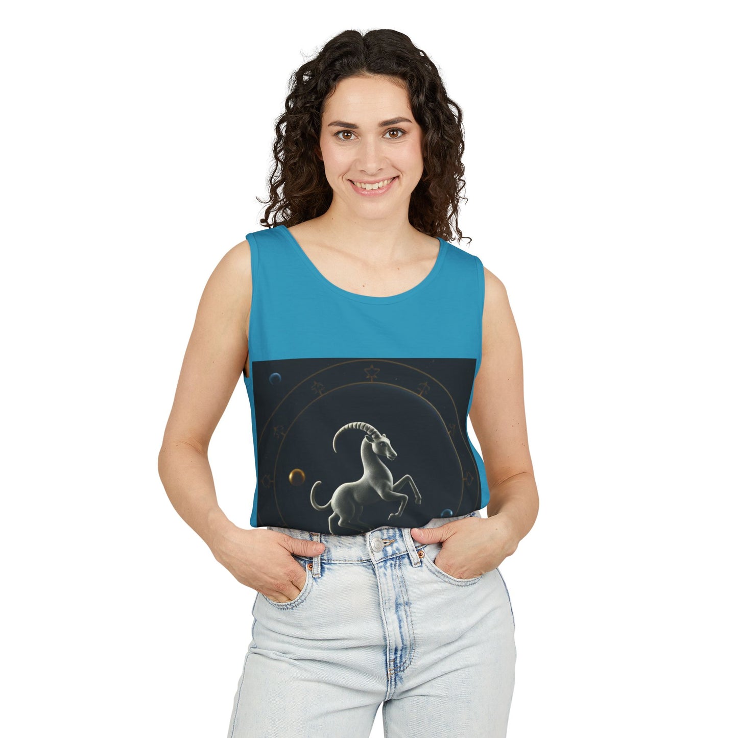 Unisex Garment-Dyed, Tank Top, Capricorn Design, Space Animal v1, 100% US cotton