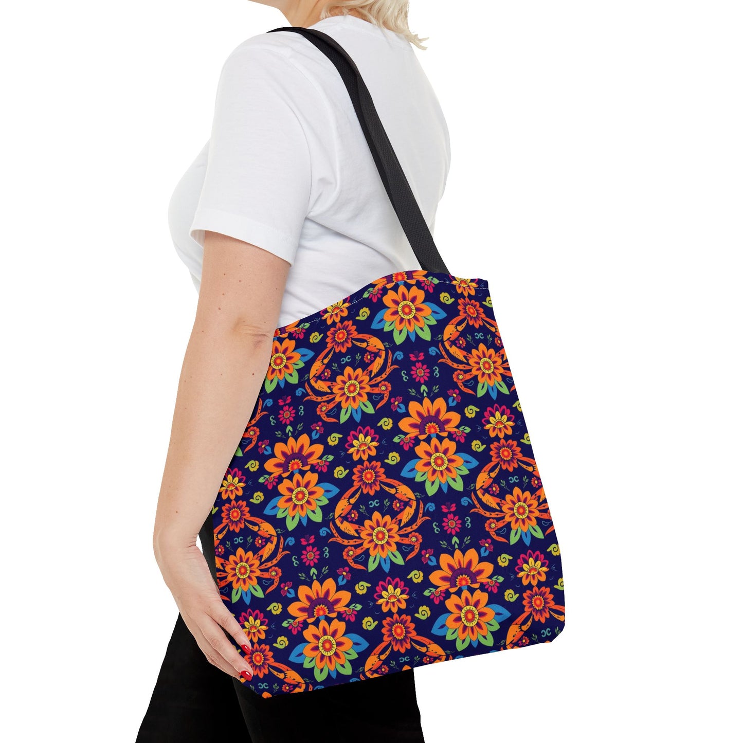 Tote Bag, (AOP), Cancer, Zodiac v6, Flower Pattern