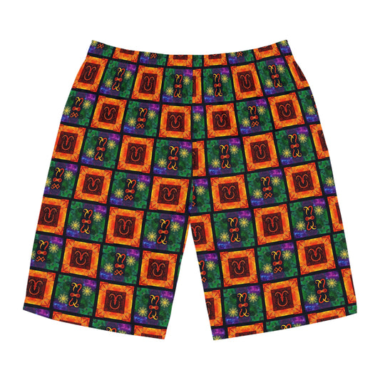 Men's Board Shorts, (AOP), Capricorn, Zodiac v2, Shape Pattern