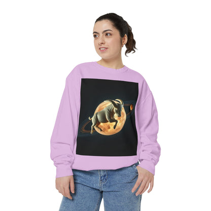 Garment-Dyed Sweatshirt, Unisex, Space Animal Design v1, Taurus