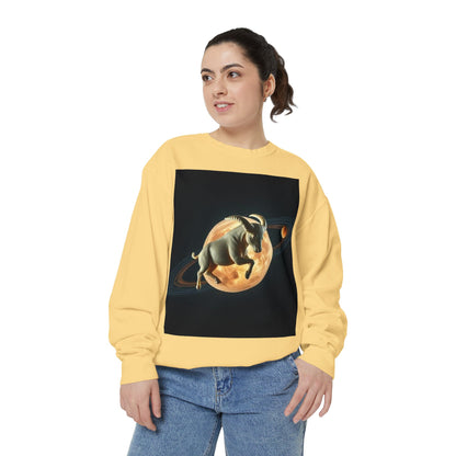 Garment-Dyed Sweatshirt, Unisex, Space Animal Design v1, Taurus