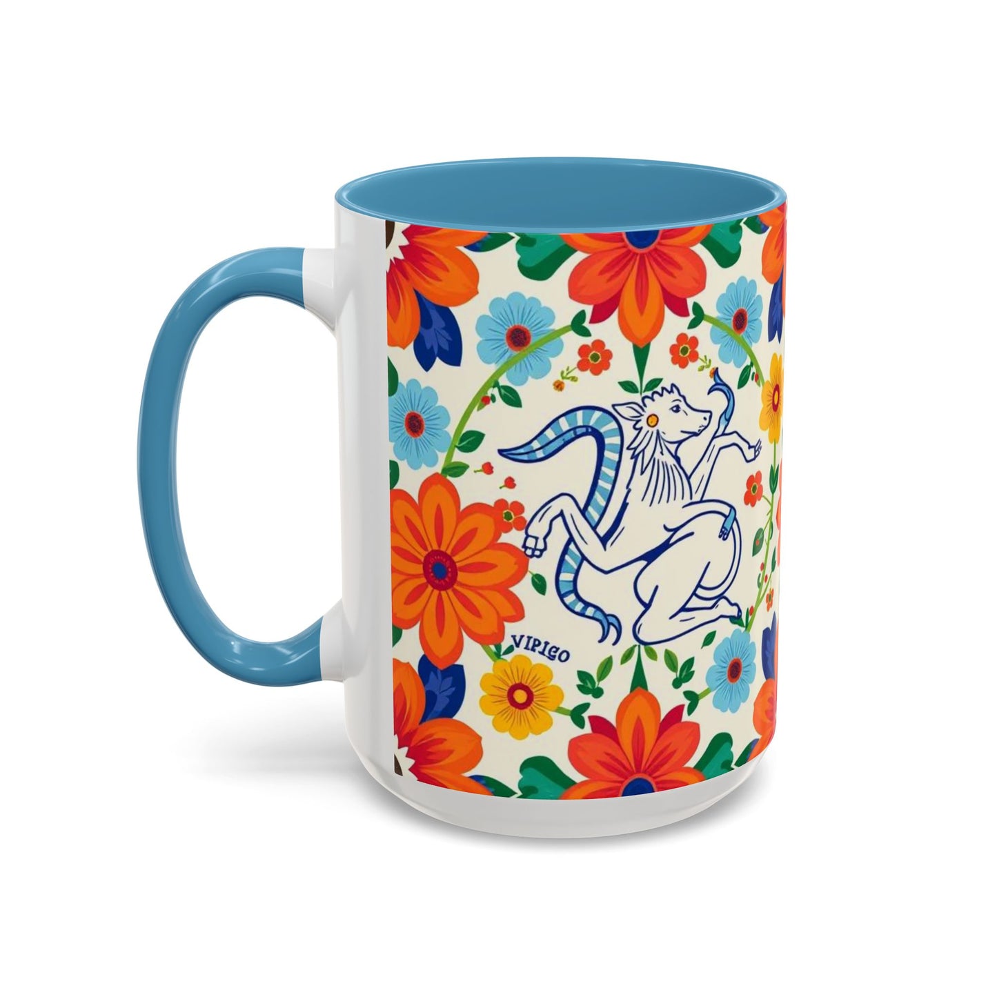 Accent Coffee Mug, Virgo, Zodiac v2. Flower Pattern, (11, 15oz)