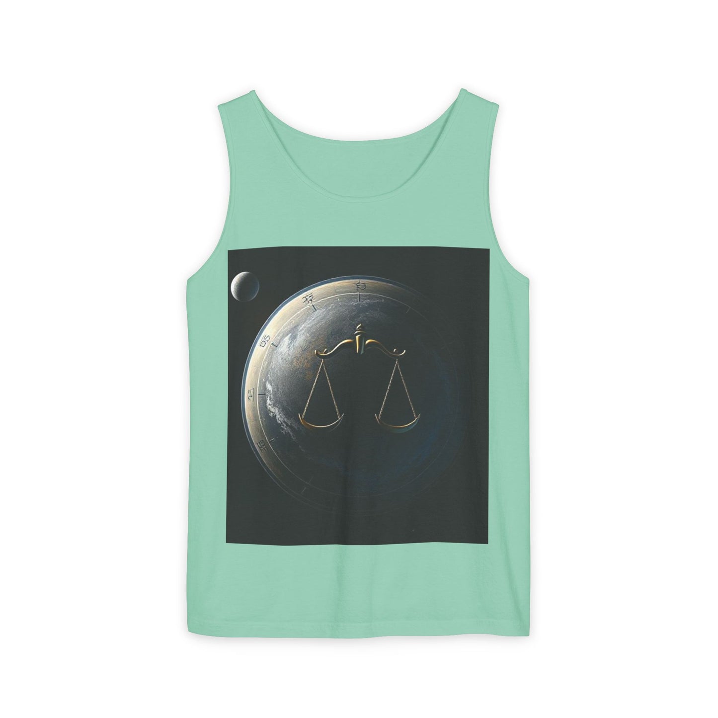 Unisex Garment-Dyed, Tank Top, Libra Design, Space Scale v1, 100% US cotton