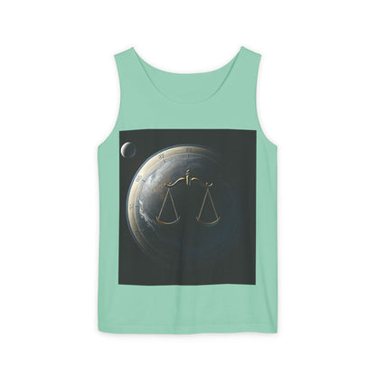 Unisex Garment-Dyed, Tank Top, Libra Design, Space Scale v1, 100% US cotton