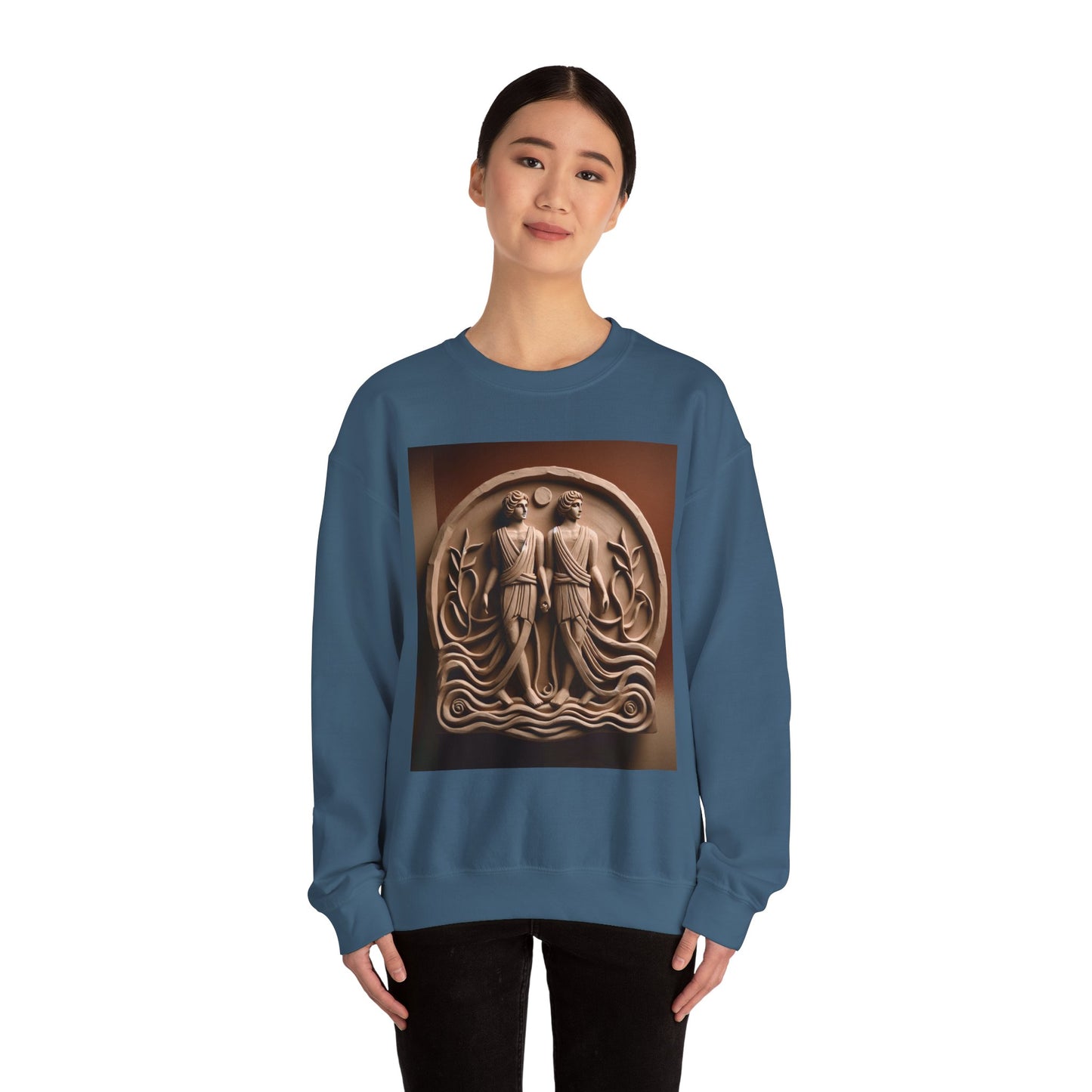 Unisex Heavy Blend™ Crewneck Sweatshirt, Stone Twins, Gemini Zodiac Design