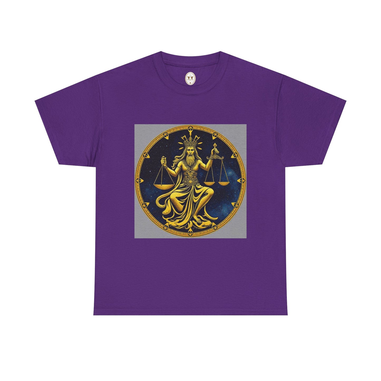 Unisex Heavy Cotton T-Shirt, Gold Libra God, Zodiac Design