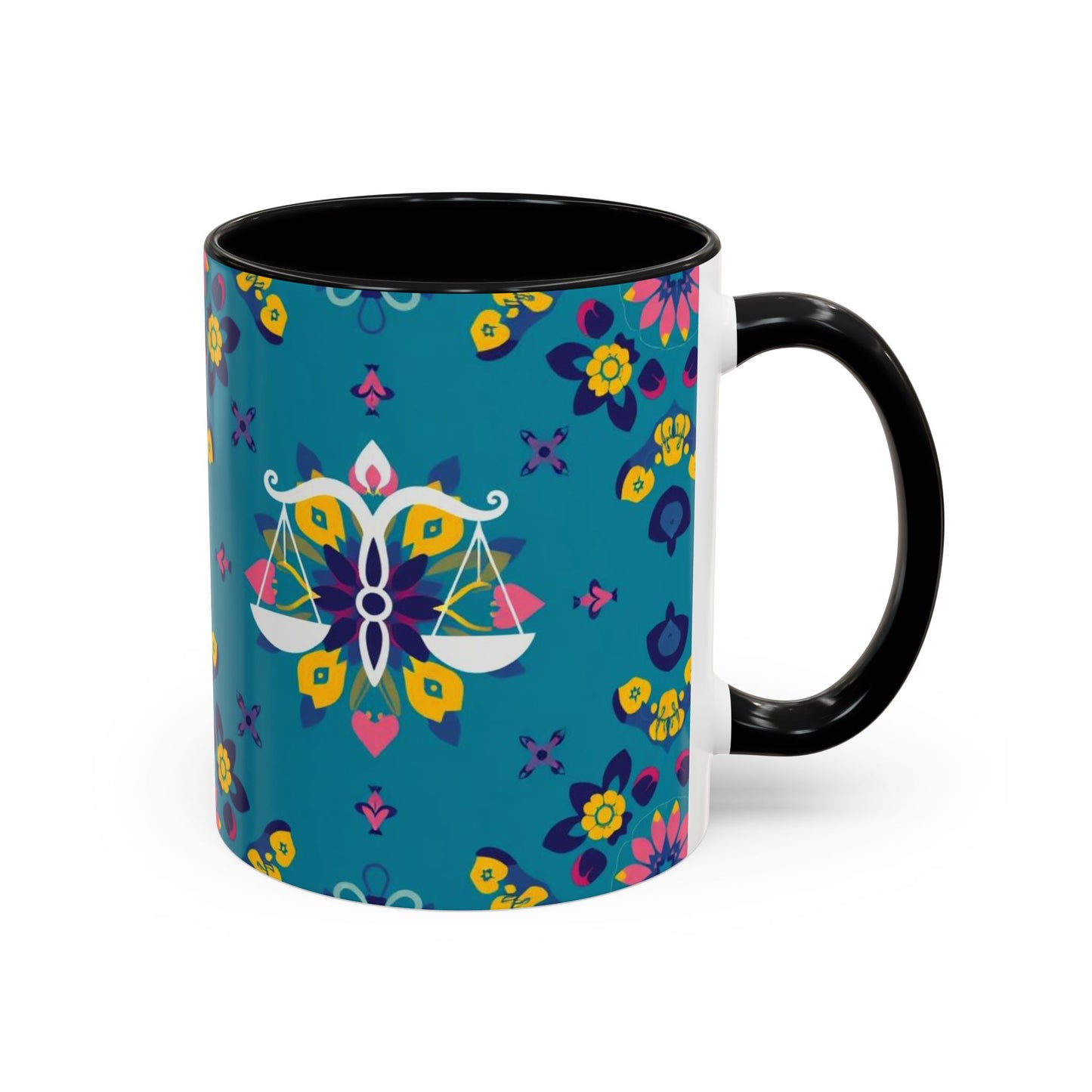 Accent Coffee Mug, Libra, Zodiac v2, Flower Pattern, (11, 15oz)