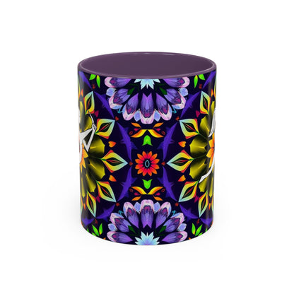 Accent Coffee Mug, Sagittarius, Zodiac v1. Flower Pattern, (11, 15oz)