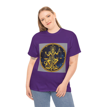 Unisex Heavy Cotton T-Shirt, Gold Libra God, Zodiac Design