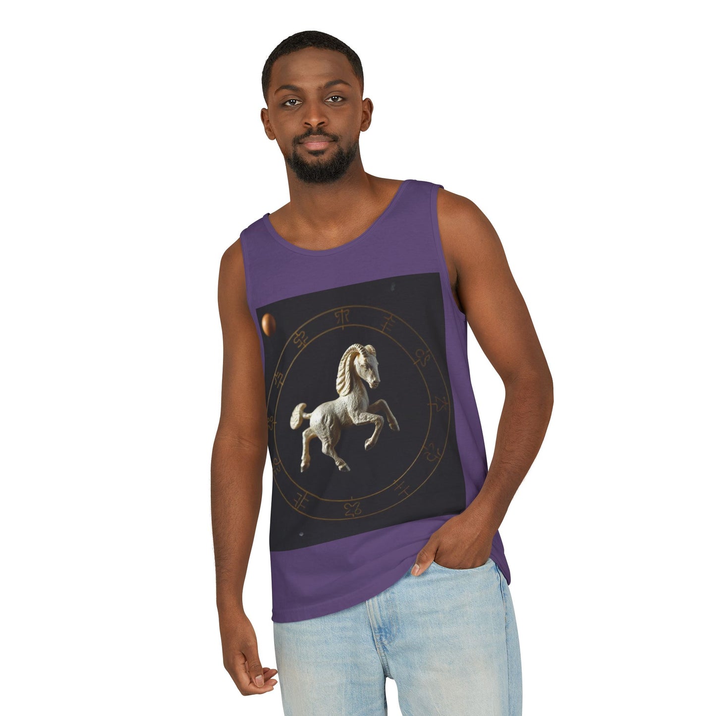 Unisex Garment-Dyed, Tank Top, Capricorn Design, Space Animal, 100% US cotton