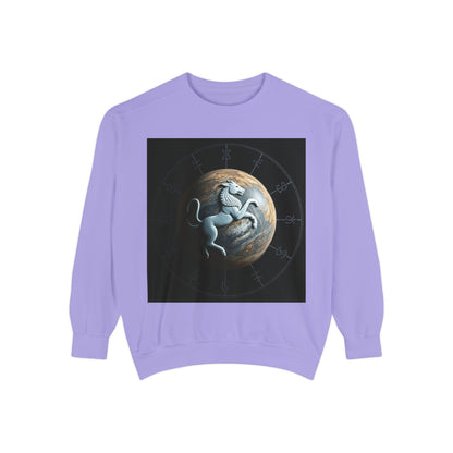 Garment-Dyed Sweatshirt, Unisex, Space Animal Design, Aquarius
