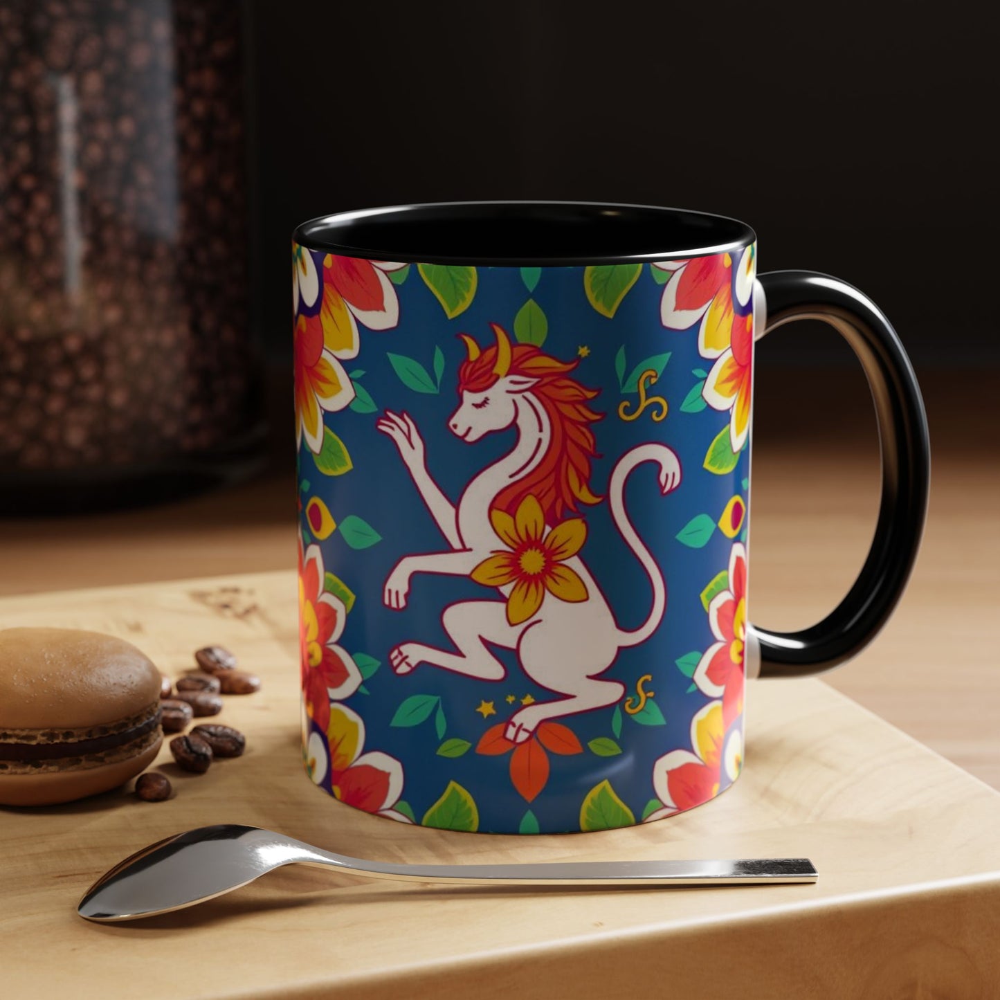 Accent Coffee Mug, Virgo, Zodiac v3. Flower Pattern, (11, 15oz)