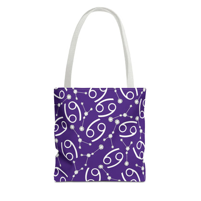 Tote Bag, Cancer Zodiac Sign, AOP, (Purple, White)