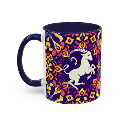 Accent Coffee Mug, Capricorn, Zodiac v1, Flower Pattern, (11, 15oz)