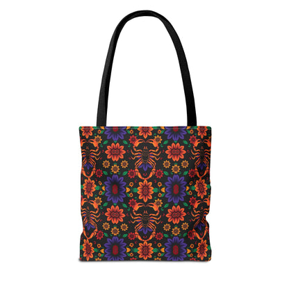Tote Bag, (AOP), Scorpio, Zodiac v6, Flower Pattern