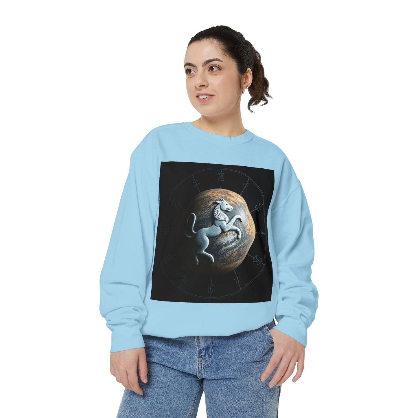 Garment-Dyed Sweatshirt, Unisex, Space Animal Design, Aquarius