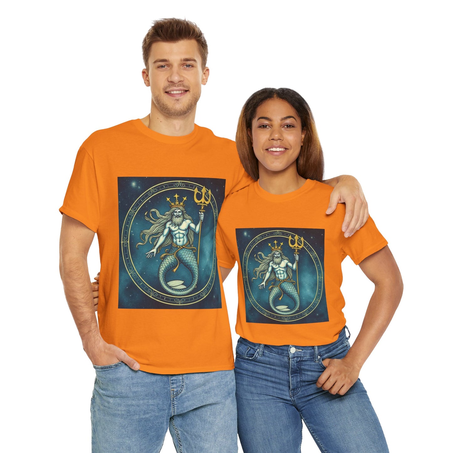Unisex Heavy Cotton T-Shirt, Aquarius God 5v, Zodiac Design