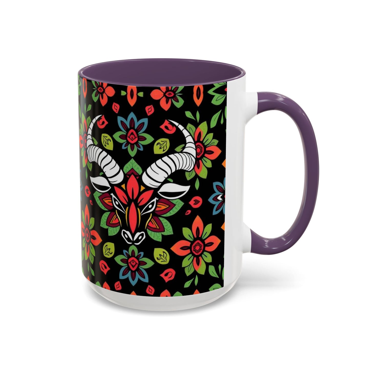 Accent Coffee Mug, Taurus, Zodiac v2. Flower Pattern, (11, 15oz)