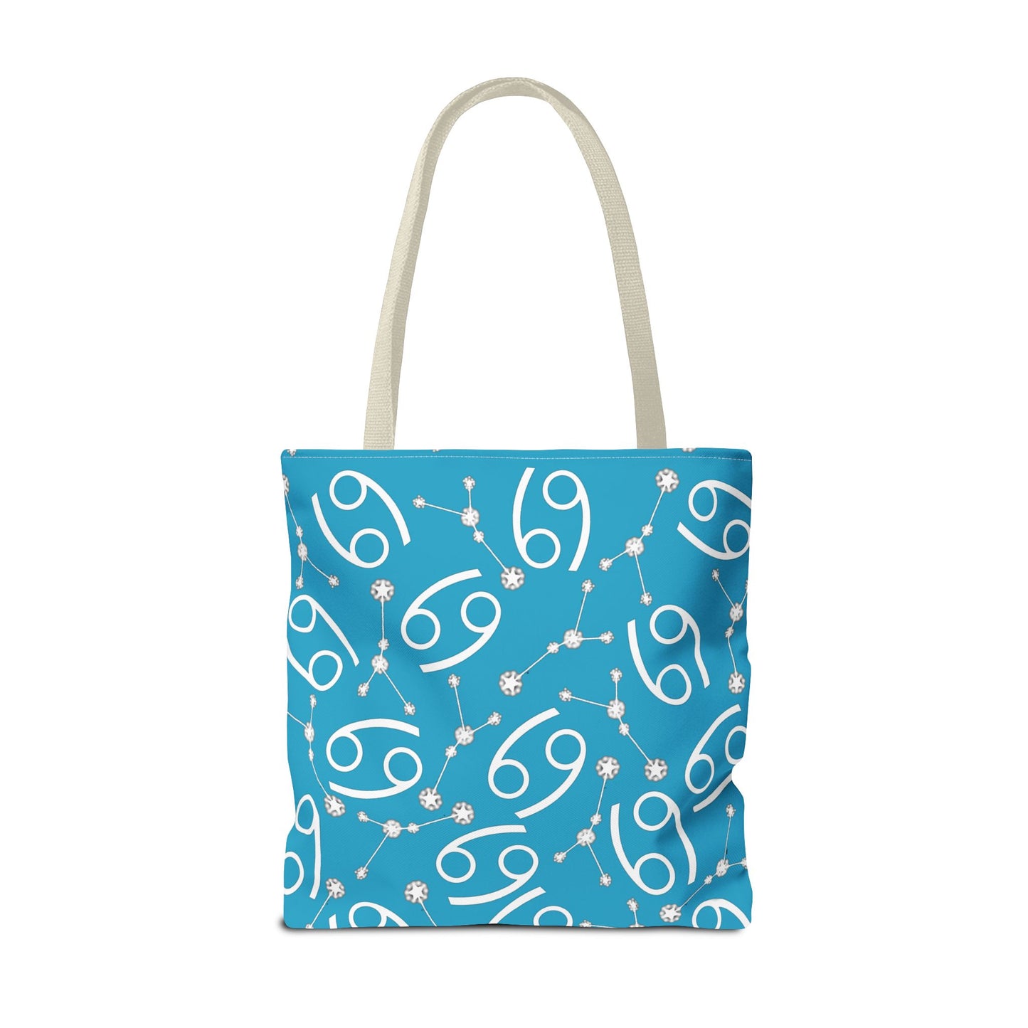 Tote Bag, Cancer Zodiac Sign, AOP, (Turquoise, White)