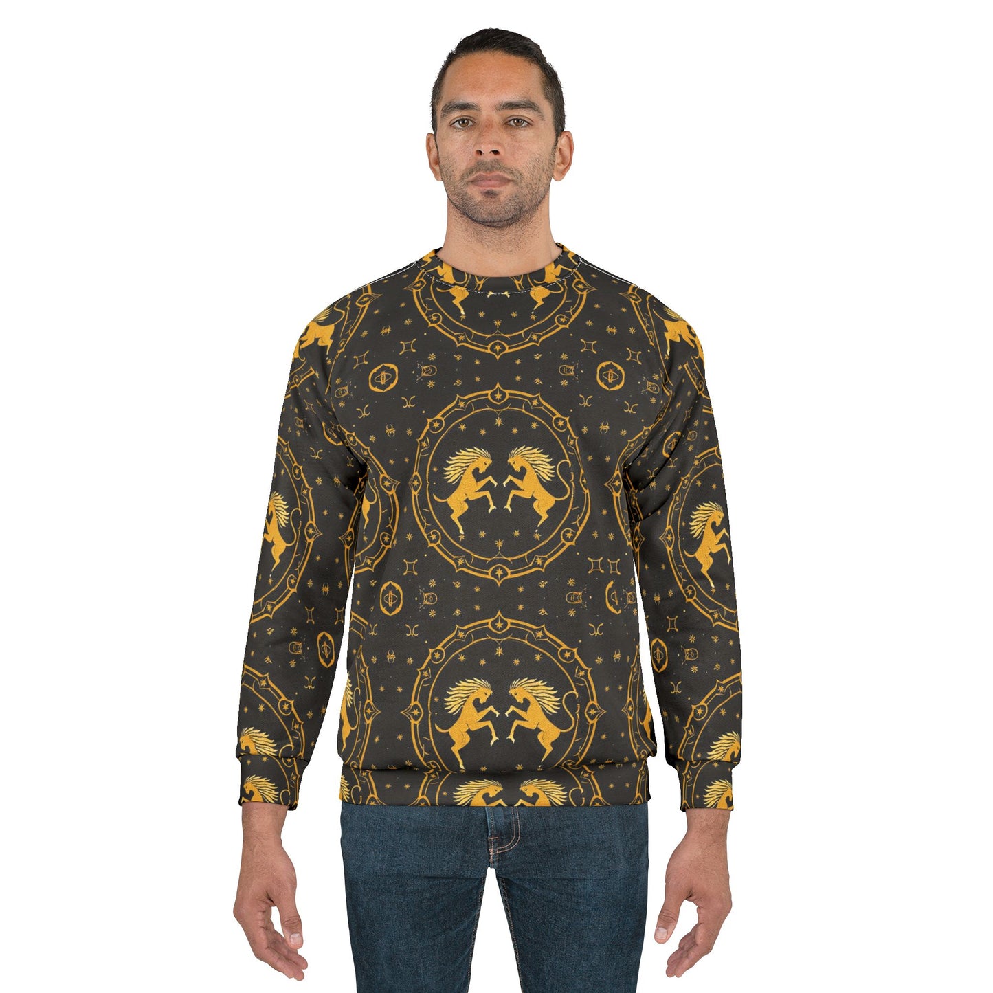 Unisex Sweatshirt, Zodiac Design, Pattern, Gemini, AOP