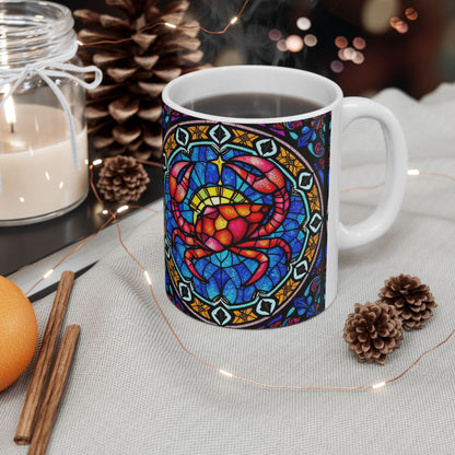 Ceramic Mug, (11oz, 15oz), Ceramic Coffee Mug, AOP, Glass Design, Cancer Zodiac
