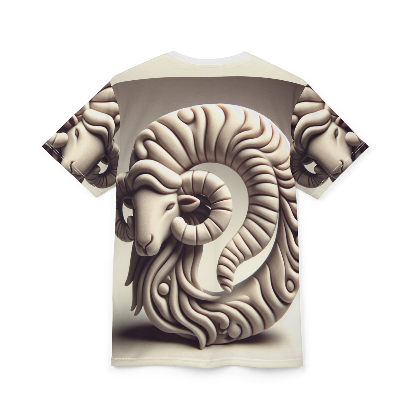 Unisex Cut & Sew T-Shirt (AOP), Stone Carving, Aries Zodiac Design, Regular fit, 100% Polyester