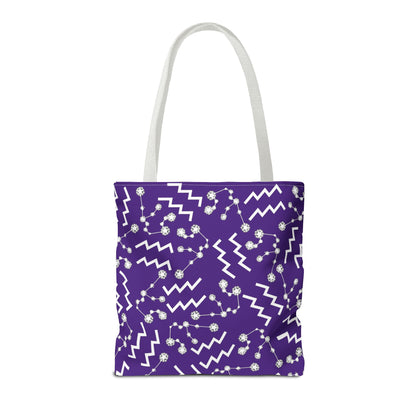 Tote Bag, Aquarius Zodiac Sign, AOP, (Purple, White)
