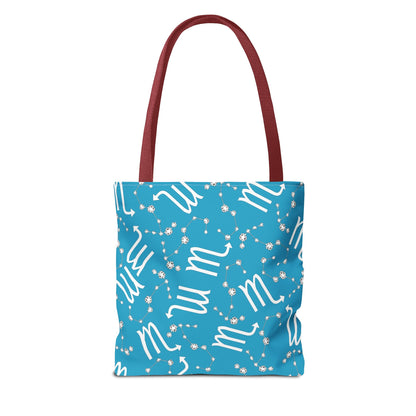 Tote Bag, Scorpio Zodiac Sign, AOP, (Turquoise, White)