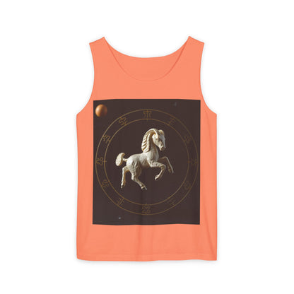 Unisex Garment-Dyed, Tank Top, Capricorn Design, Space Animal, 100% US cotton