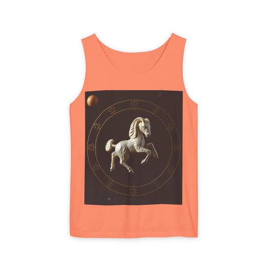 Unisex Garment-Dyed, Tank Top, Capricorn Design, Space Animal, 100% US cotton