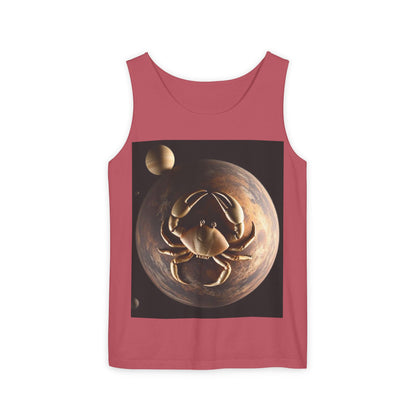 Unisex Garment-Dyed, Tank Top, Cancer Design, Planet Crab v1, 100% US cotton