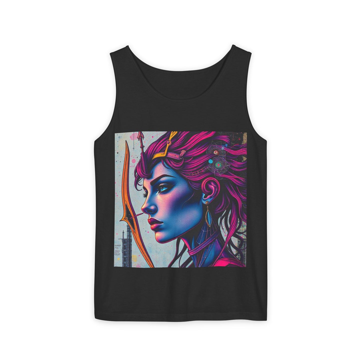 Unisex Garment-Dyed, Tank Top, Sagittarius Design, Pop Art, 100% US cotton