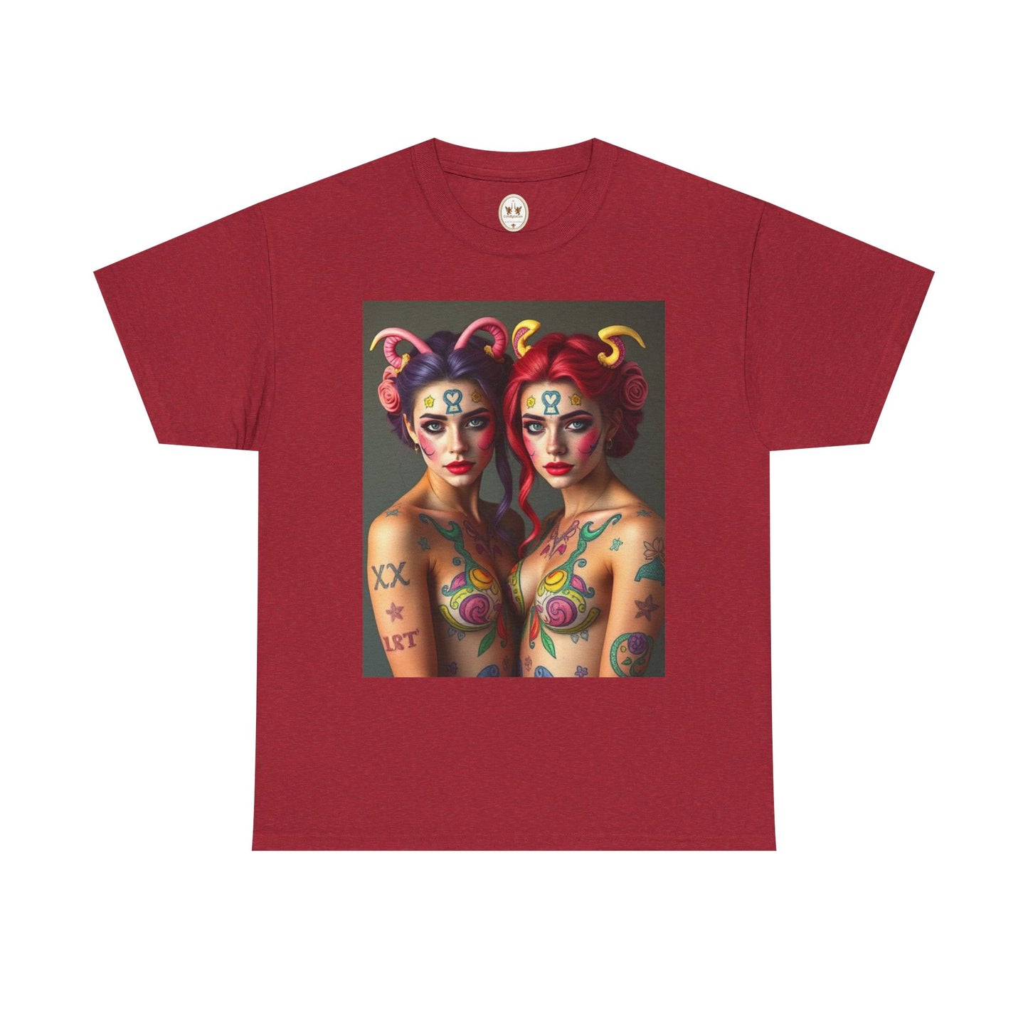 Unisex Heavy Cotton T-Shirt, Gemini, Zodiac v3, Sexy Art