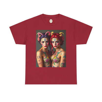 Unisex Heavy Cotton T-Shirt, Gemini, Zodiac v3, Sexy Art