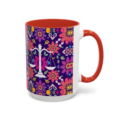Accent Coffee Mug, Libra, Zodiac v3, Flower Pattern, (11, 15oz)