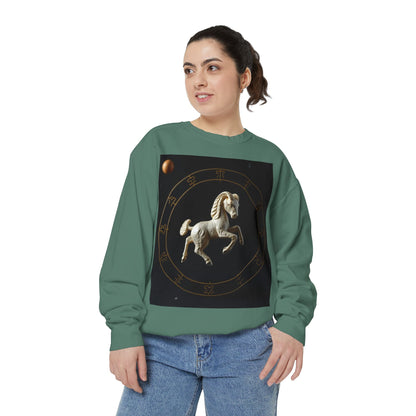 Garment-Dyed Sweatshirt, Unisex, Space Animal Design, Capricorn