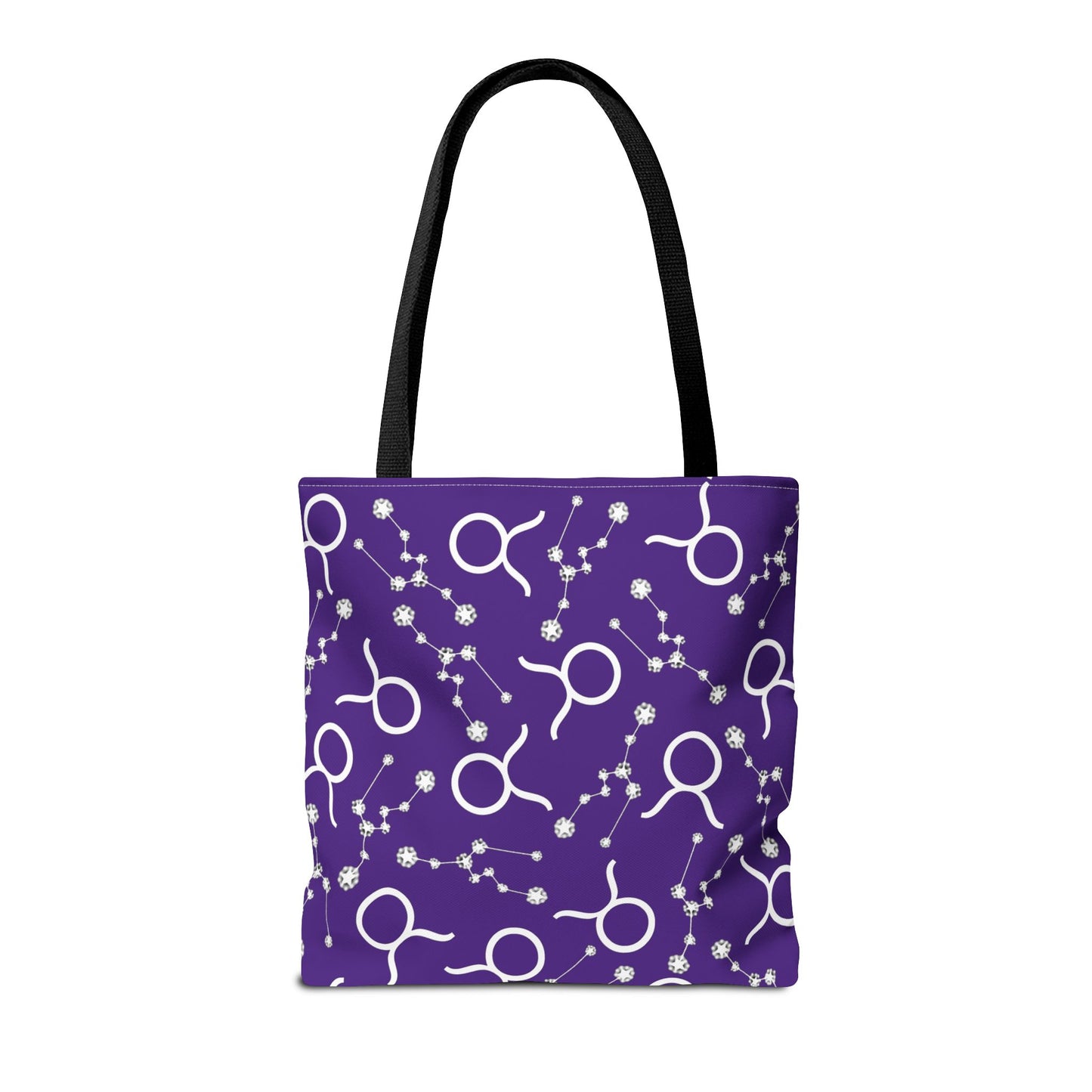 Tote Bag, Taurus Zodiac Sign, AOP, (Purple, White)
