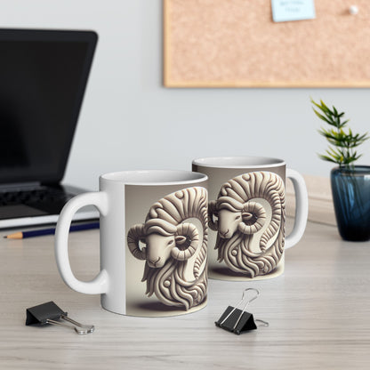 Ceramic Mug, (11oz, 15oz), Ceramic Coffee Mug, Stone Circle, Aries Zodiac Design