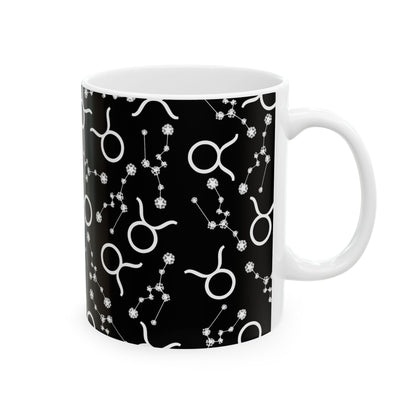 Ceramic Mug, (11oz, 15oz), Ceramic Coffee Mug, Black AOP, Taurus Zodiac Design