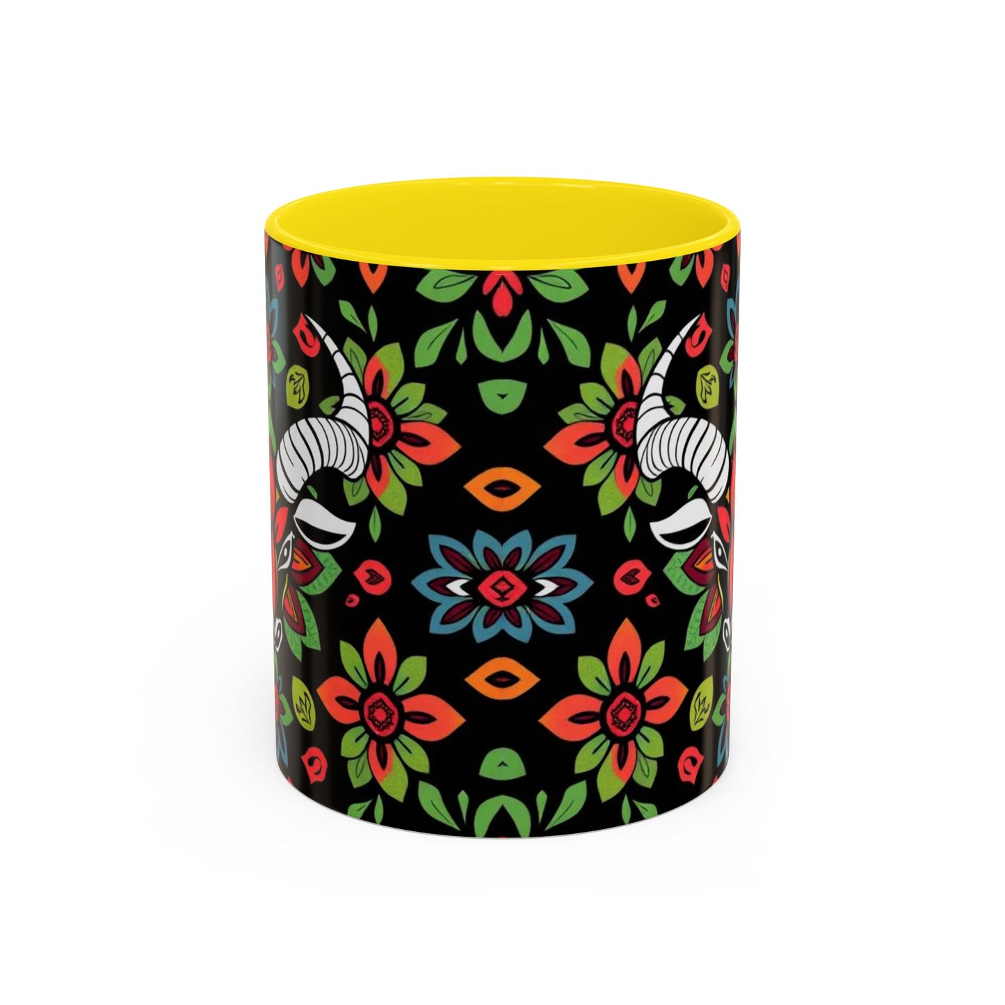 Accent Coffee Mug, Taurus, Zodiac v2. Flower Pattern, (11, 15oz)