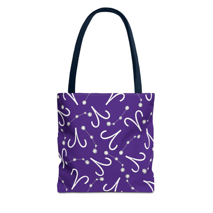 Tote Bag, Aries Zodiac Sign, AOP, (Purple, White)