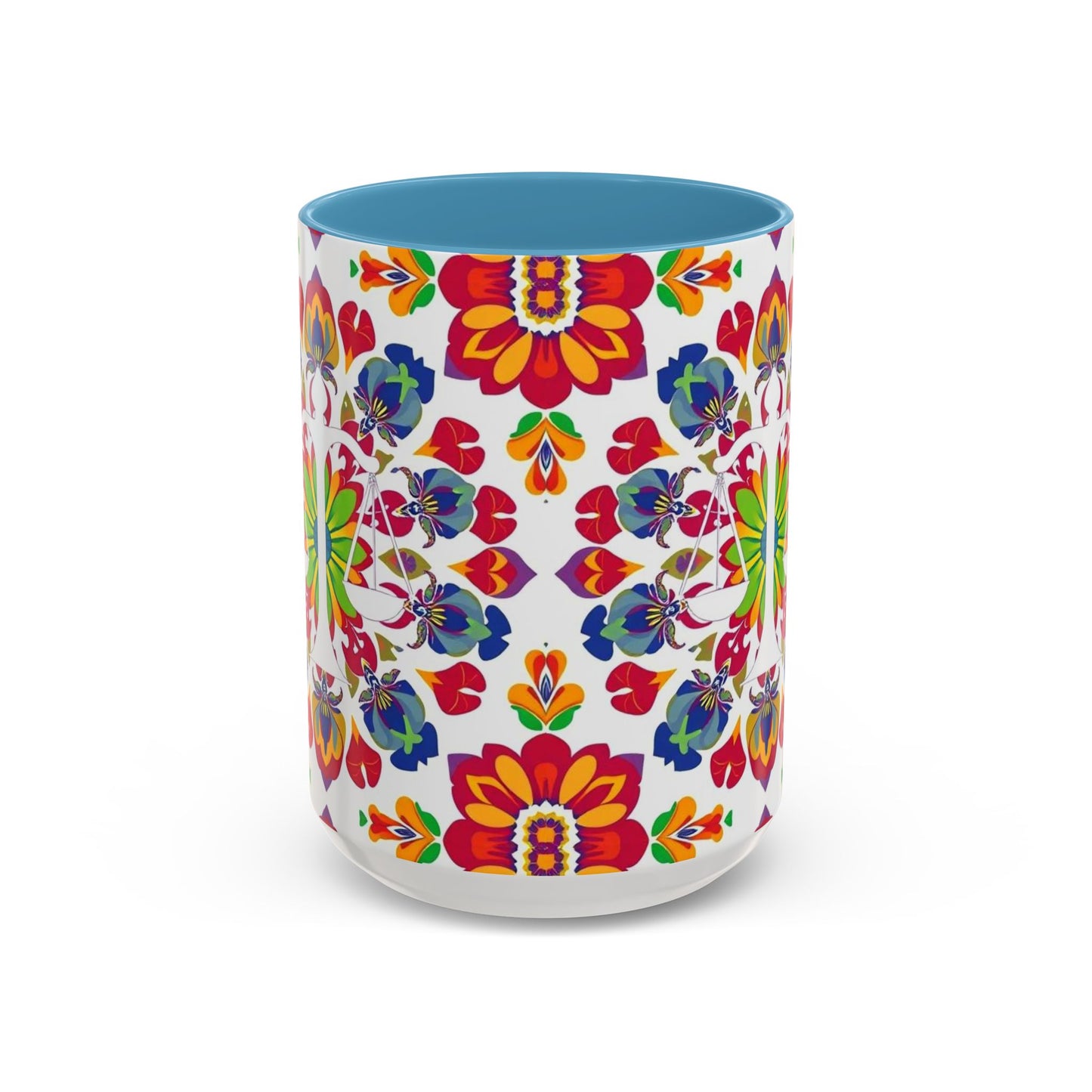 Accent Coffee Mug, Libra, Zodiac v1, Flower Pattern, (11, 15oz)