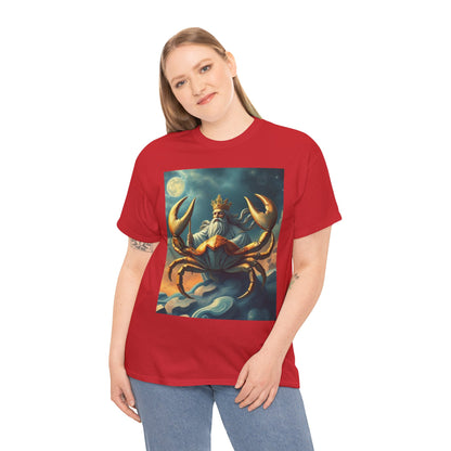 Unisex Heavy Cotton T-Shirt, Crustacean King, Cancer Zodiac Design