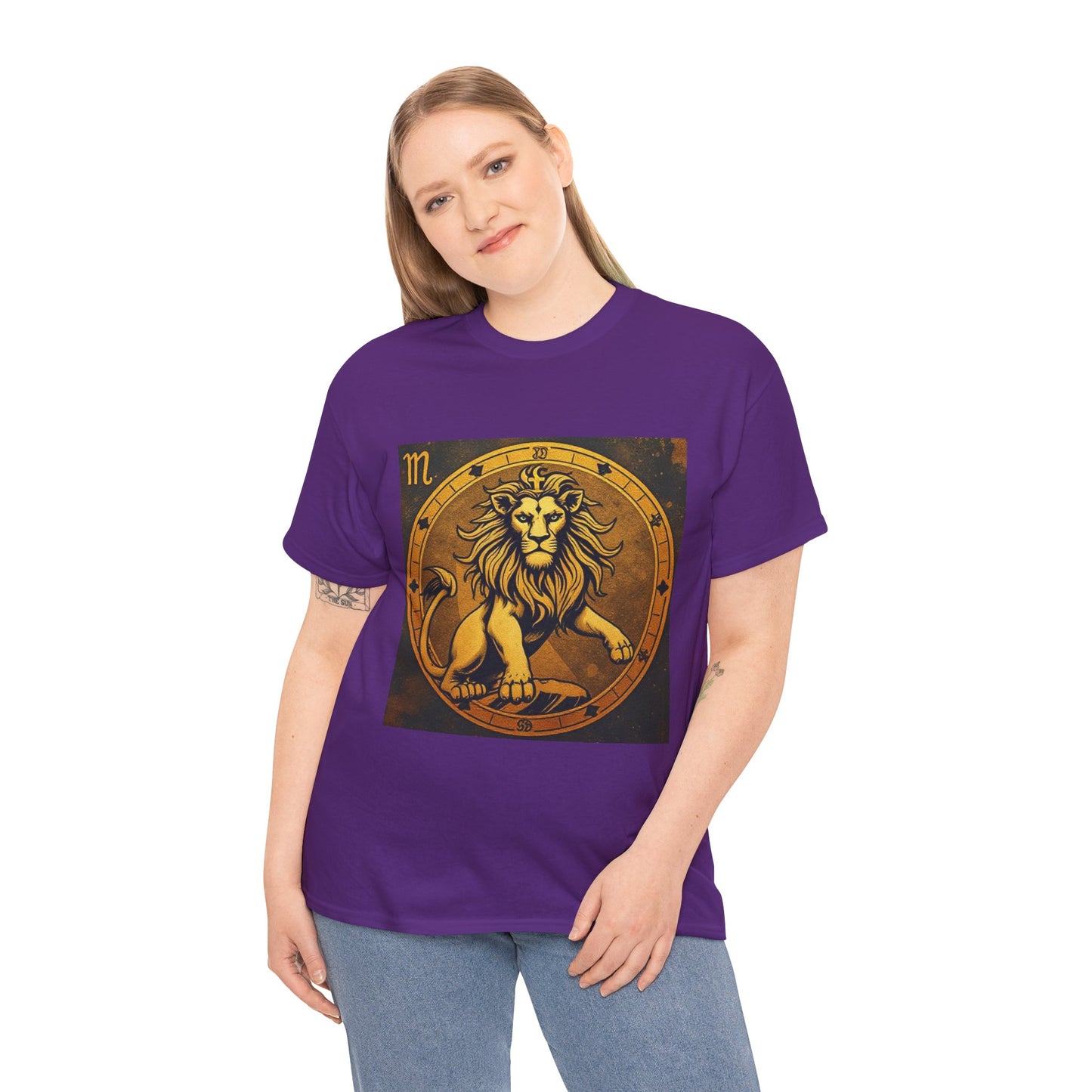 Unisex Heavy Cotton T-Shirt, Gold Lion v1, Leo Zodiac Design