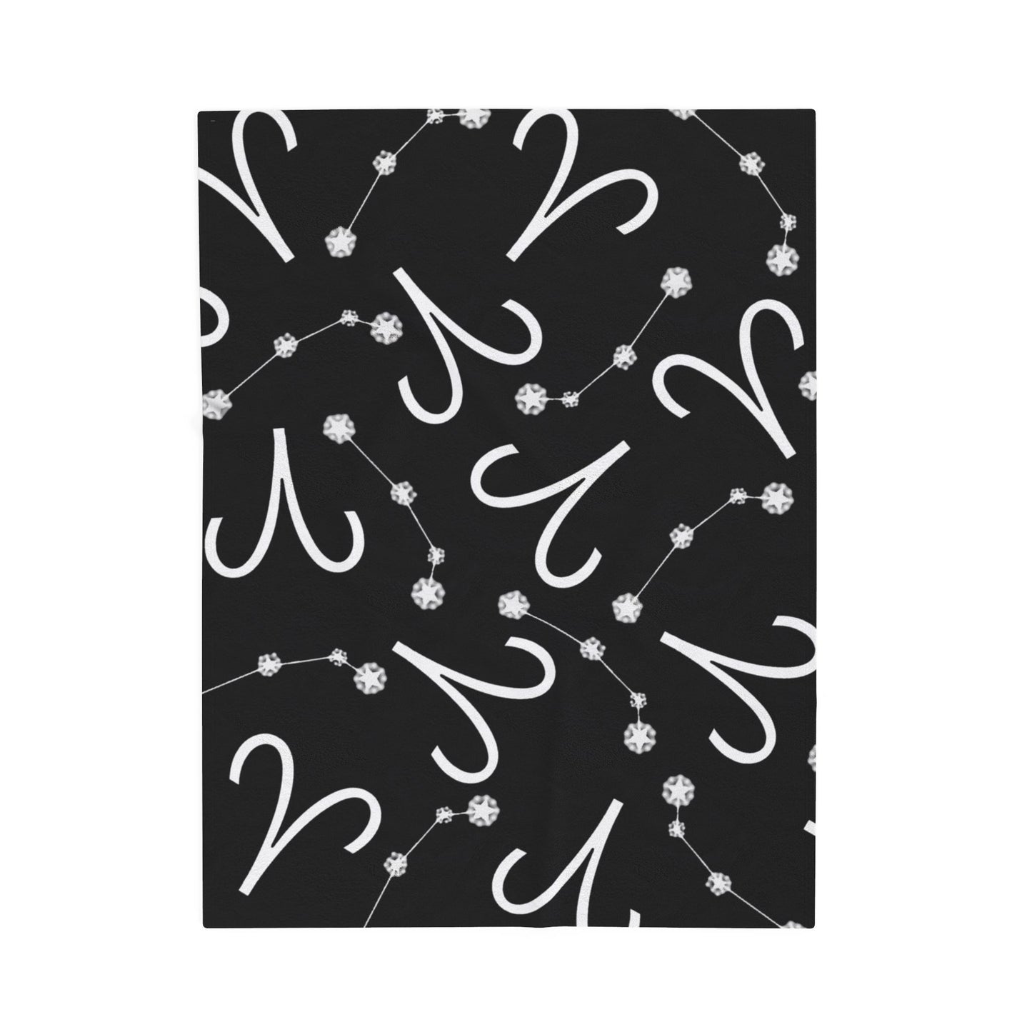 Velveteen Plush Blanket, Aries Zodiac Sign, Constellation & Symbol, Black, 100% polyester