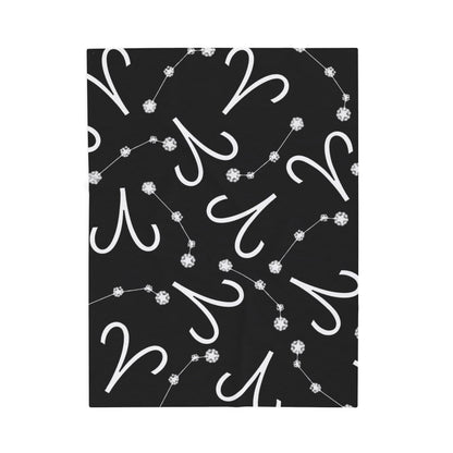 Velveteen Plush Blanket, Aries Zodiac Sign, Constellation & Symbol, Black, 100% polyester